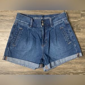 American Eagle Women's Stretch Blue Jean Mom Short Shorts Denim Jean Womens 0